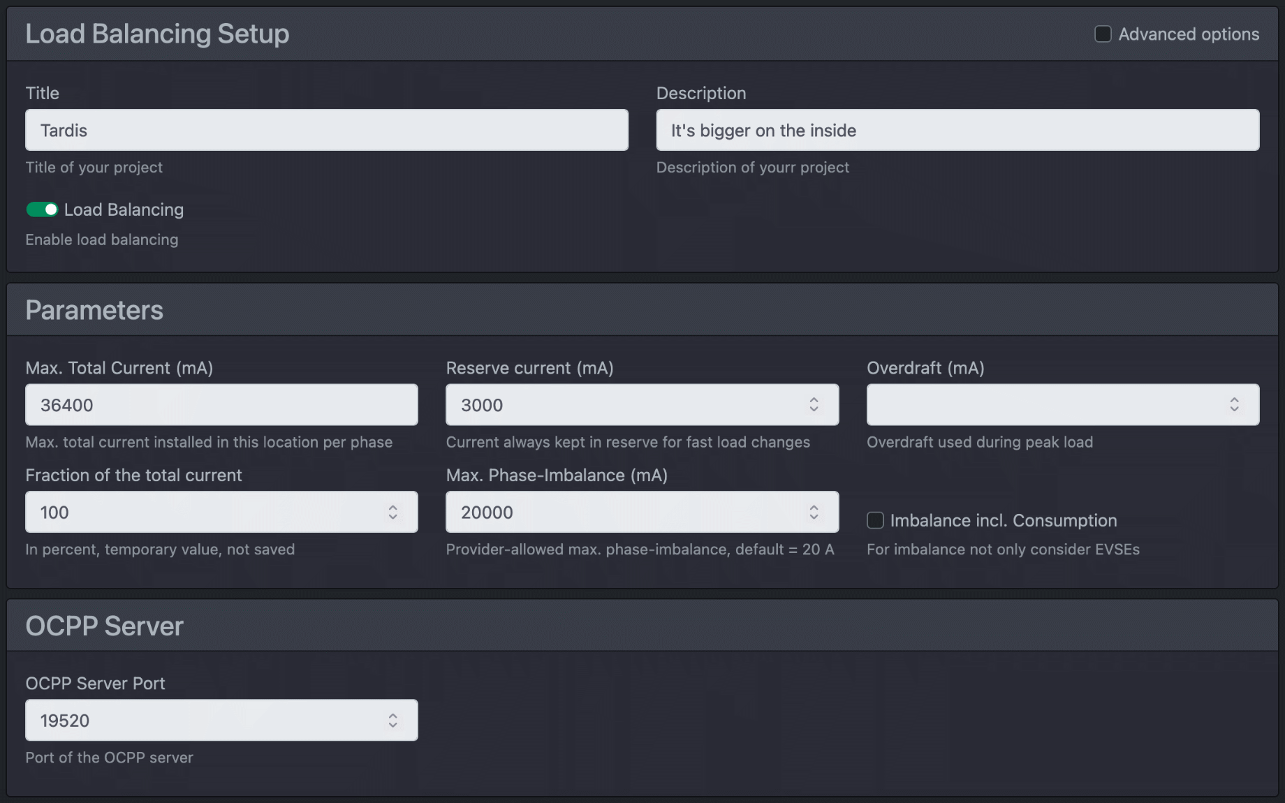 Screenshot of cFos Charging Manager start page