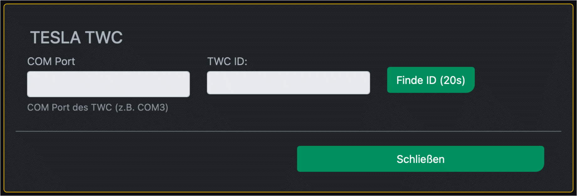 Screenshot Dialog "Tesla TWC"