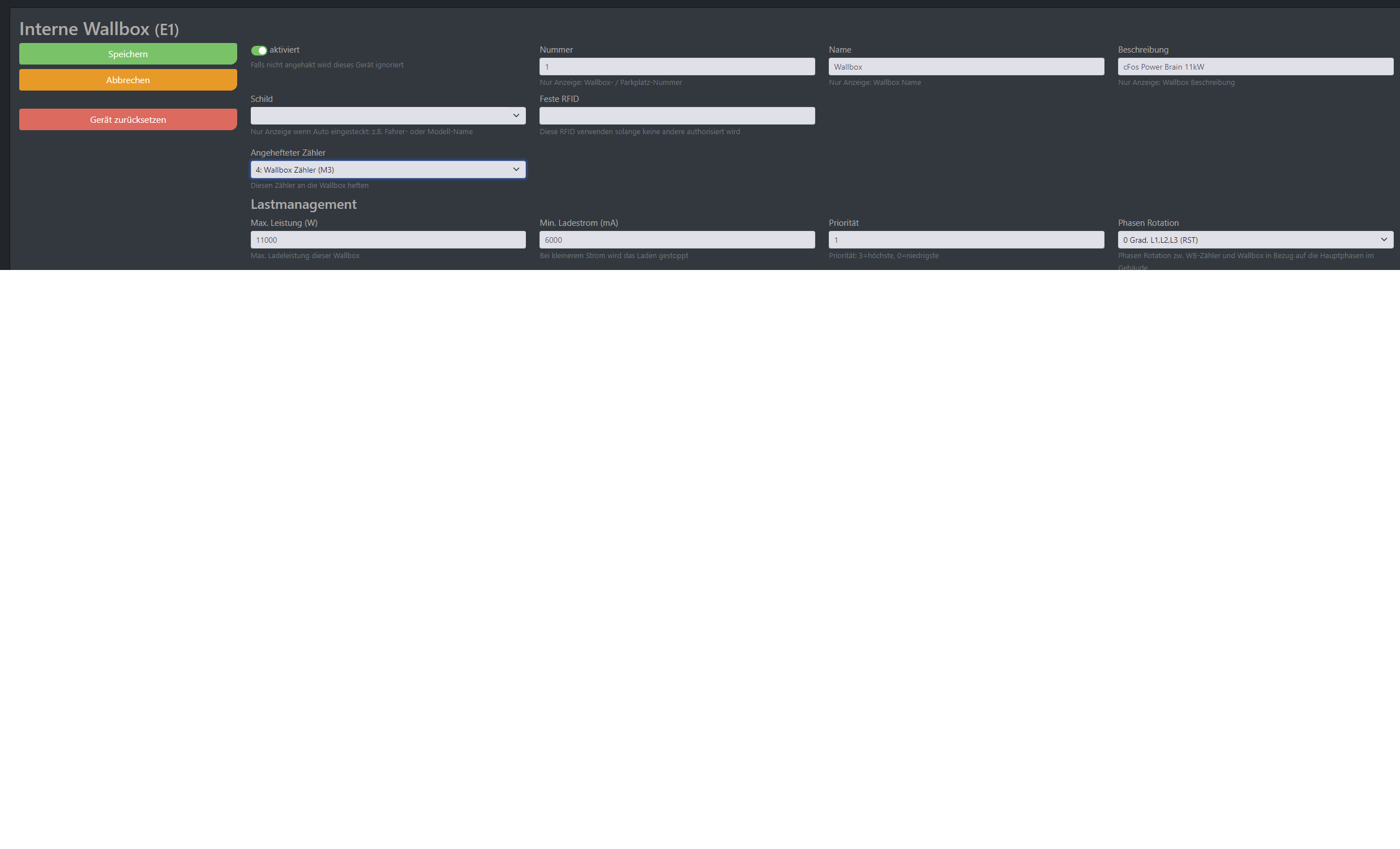 Img Zrzut ekranu konfiguracji menedżera ładowania cFos